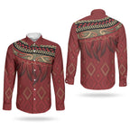 Aotearoa Maori Waikato Tainui Iwi Couples Matching Off Shoulder Short Dress and Long Sleeve Button Shirt Korowai Tukutuku Kaokao Motifs