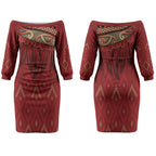 Aotearoa Maori Waikato Tainui Iwi Couples Matching Off The Shoulder Long Sleeve Dress and Long Sleeve Button Shirt Korowai Tukutuku Kaokao Motifs