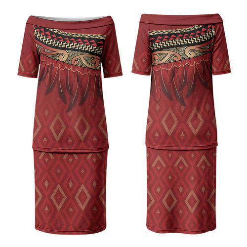 Aotearoa Maori Waikato Tainui Iwi Couples Matching Puletasi and Hawaiian Shirt Korowai Tukutuku Kaokao Motifs