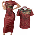 Aotearoa Maori Waikato Tainui Iwi Couples Matching Short Sleeve Bodycon Dress and Hawaiian Shirt Korowai Tukutuku Kaokao Motifs
