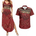 Aotearoa Maori Waikato Tainui Iwi Couples Matching Summer Maxi Dress and Hawaiian Shirt Korowai Tukutuku Kaokao Motifs