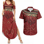 Aotearoa Maori Waikato Tainui Iwi Couples Matching Summer Maxi Dress and Hawaiian Shirt Korowai Tukutuku Kaokao Motifs