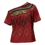 Aotearoa Maori Waikato Tainui Iwi Cross Shoulder Shirt Korowai Tukutuku Kaokao Motifs