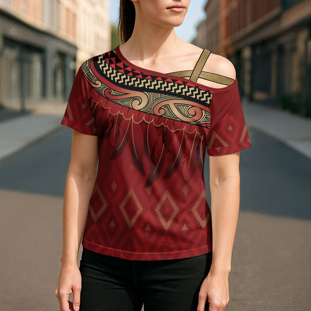 Aotearoa Maori Waikato Tainui Iwi Cross Shoulder Shirt Korowai Tukutuku Kaokao Motifs