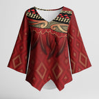 Aotearoa Maori Waikato Tainui Iwi Kimono Sleeve Blouse Korowai Tukutuku Kaokao Motifs