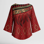 Aotearoa Maori Waikato Tainui Iwi Kimono Sleeve Blouse Korowai Tukutuku Kaokao Motifs