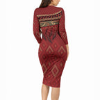 Aotearoa Maori Waikato Tainui Iwi Long Sleeve Bodycon Dress Korowai Tukutuku Kaokao Motifs