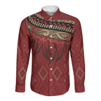 Aotearoa Maori Waikato Tainui Iwi Long Sleeve Button Shirt Korowai Tukutuku Kaokao Motifs