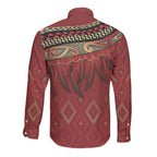 Aotearoa Maori Waikato Tainui Iwi Long Sleeve Button Shirt Korowai Tukutuku Kaokao Motifs