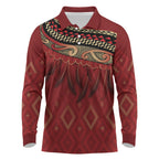 Aotearoa Maori Waikato Tainui Iwi Long Sleeve Polo Shirt Korowai Tukutuku Kaokao Motifs