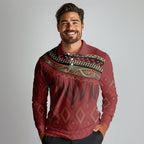 Aotearoa Maori Waikato Tainui Iwi Long Sleeve Polo Shirt Korowai Tukutuku Kaokao Motifs