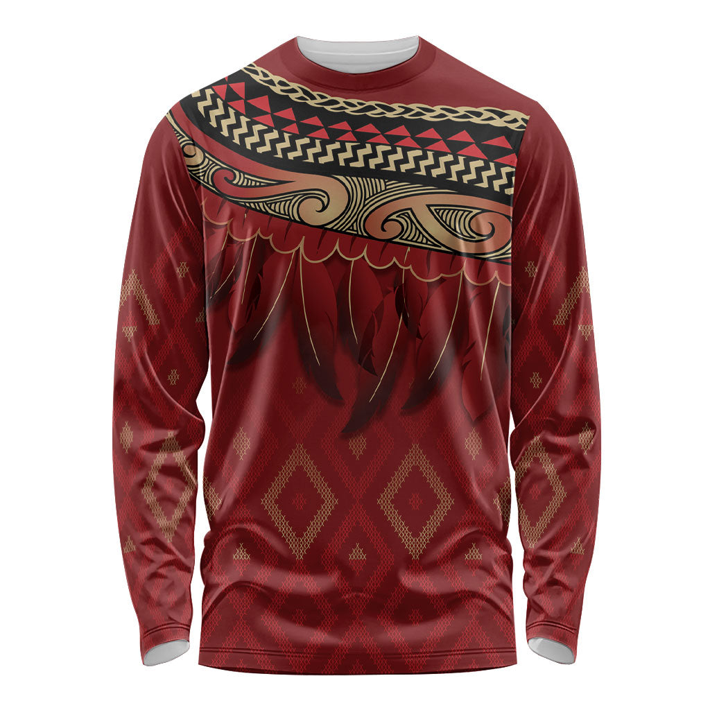 Aotearoa Maori Waikato Tainui Iwi Long Sleeve Shirt Korowai Tukutuku Kaokao Motifs