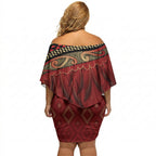 Aotearoa Maori Waikato Tainui Iwi Off Shoulder Short Dress Korowai Tukutuku Kaokao Motifs