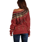 Aotearoa Maori Waikato Tainui Iwi Off Shoulder Sweater Korowai Tukutuku Kaokao Motifs