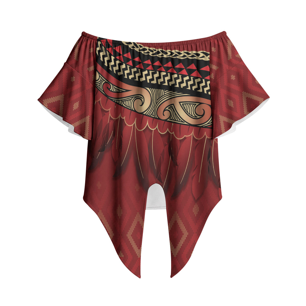 Aotearoa Maori Waikato Tainui Iwi Off Shoulder Wrap Waist Top Korowai Tukutuku Kaokao Motifs