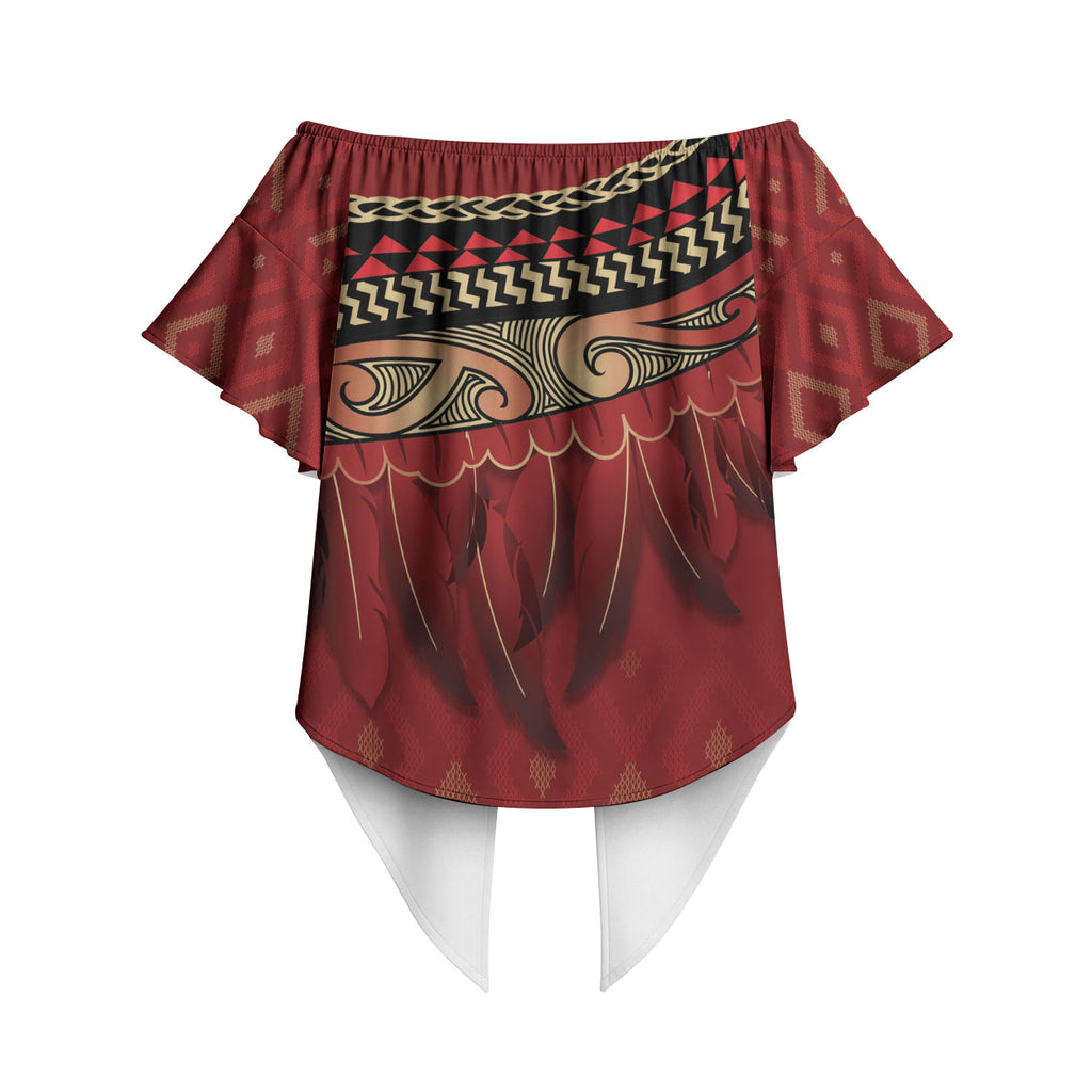 Aotearoa Maori Waikato Tainui Iwi Off Shoulder Wrap Waist Top Korowai Tukutuku Kaokao Motifs