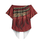 Aotearoa Maori Waikato Tainui Iwi Off Shoulder Wrap Waist Top Korowai Tukutuku Kaokao Motifs