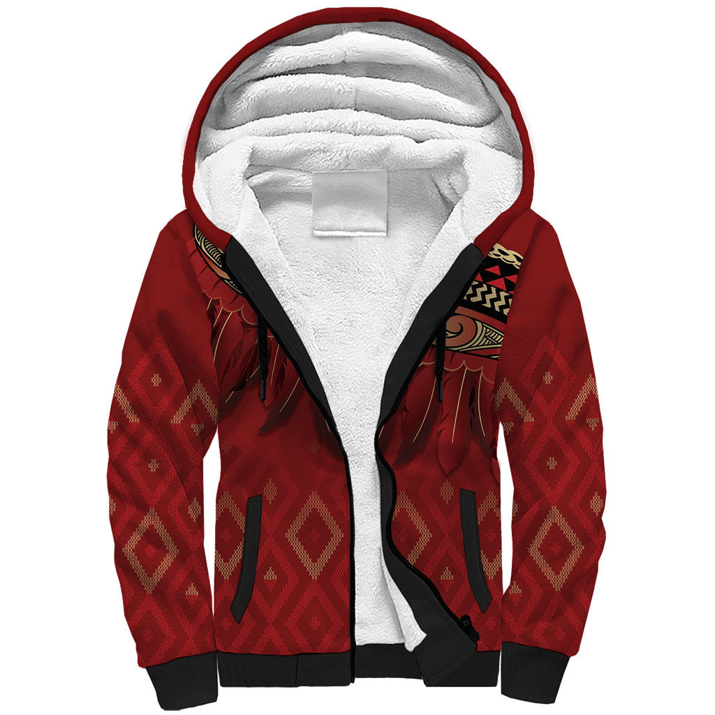 Aotearoa Maori Waikato Tainui Iwi Sherpa Hoodie Korowai Tukutuku Kaokao Motifs
