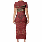 Aotearoa Maori Waikato Tainui Iwi Short Sleeve Bodycon Dress Korowai Tukutuku Kaokao Motifs