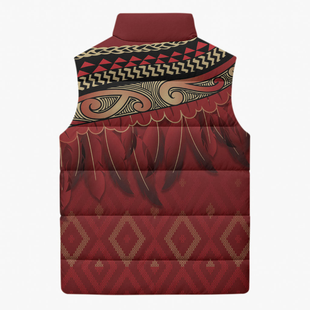 Aotearoa Maori Waikato Tainui Iwi Sleeveless Puffer Jacket Korowai Tukutuku Kaokao Motifs