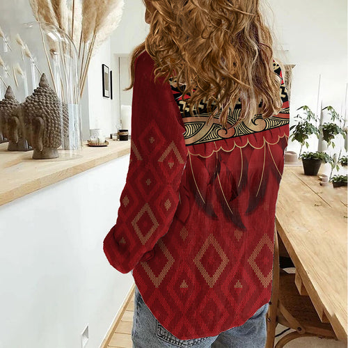 Aotearoa Maori Waikato Tainui Iwi Women Casual Shirt Korowai Tukutuku Kaokao Motifs
