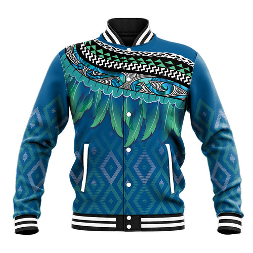 Aotearoa Maori Ngati Kahungunu Iwi Paua Blue Baseball Jacket Korowai Tukutuku Kaokao Motifs