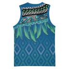 Aotearoa Maori Ngati Kahungunu Iwi Paua Blue Basketball Jersey Korowai Tukutuku Kaokao Motifs