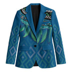 Aotearoa Maori Ngati Kahungunu Iwi Paua Blue Blazer Korowai Tukutuku Kaokao Motifs