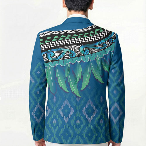 Aotearoa Maori Ngati Kahungunu Iwi Paua Blue Blazer Korowai Tukutuku Kaokao Motifs