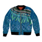Aotearoa Maori Ngati Kahungunu Iwi Paua Blue Bomber Jacket Korowai Tukutuku Kaokao Motifs