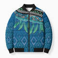 Aotearoa Maori Ngati Kahungunu Iwi Paua Blue Bomber Puffer Jacket Korowai Tukutuku Kaokao Motifs