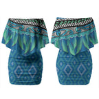 Aotearoa Maori Ngati Kahungunu Iwi Paua Blue Couples Matching Off Shoulder Short Dress and Hawaiian Shirt Korowai Tukutuku Kaokao Motifs