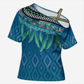 Aotearoa Maori Ngati Kahungunu Iwi Paua Blue Cross Shoulder Shirt Korowai Tukutuku Kaokao Motifs