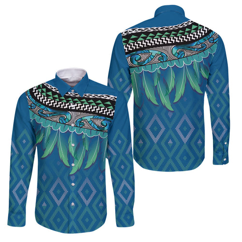 Aotearoa Maori Ngati Kahungunu Iwi Paua Blue Family Matching Off Shoulder Maxi Dress and Hawaiian Shirt Korowai Tukutuku Kaokao Motifs