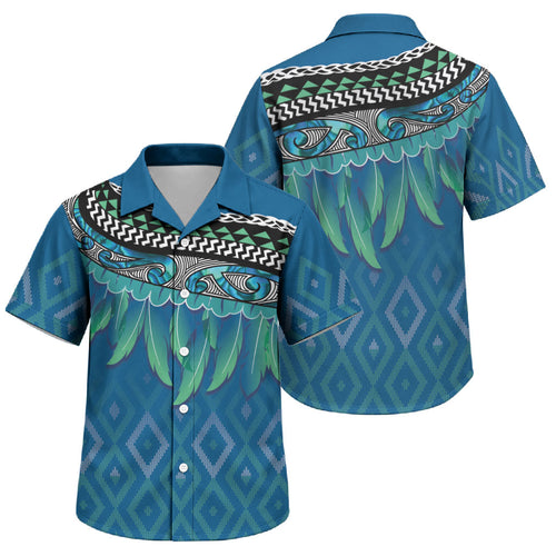 Aotearoa Maori Ngati Kahungunu Iwi Paua Blue Family Matching Off Shoulder Maxi Dress and Hawaiian Shirt Korowai Tukutuku Kaokao Motifs