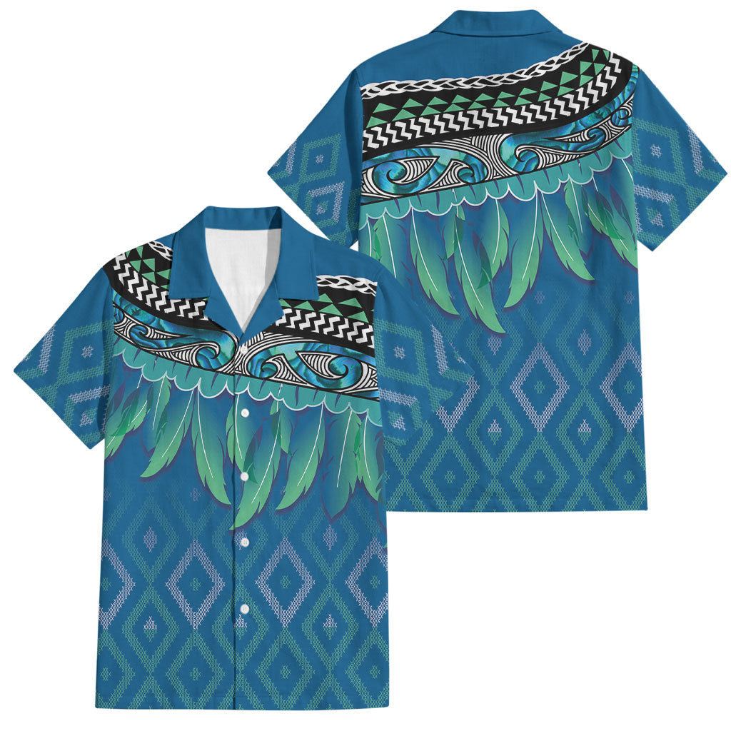 Aotearoa Maori Ngati Kahungunu Iwi Paua Blue Family Matching Tank Maxi Dress and Hawaiian Shirt Korowai Tukutuku Kaokao Motifs