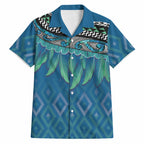 Aotearoa Maori Ngati Kahungunu Iwi Paua Blue Hawaiian Shirt Korowai Tukutuku Kaokao Motifs
