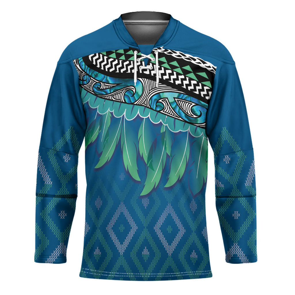 Aotearoa Maori Ngati Kahungunu Iwi Paua Blue Hockey Jersey Korowai Tukutuku Kaokao Motifs