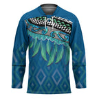 Aotearoa Maori Ngati Kahungunu Iwi Paua Blue Hockey Jersey Korowai Tukutuku Kaokao Motifs