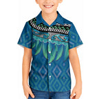 Aotearoa Maori Ngati Kahungunu Iwi Paua Blue Kid Hawaiian Shirt Korowai Tukutuku Kaokao Motifs