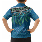 Aotearoa Maori Ngati Kahungunu Iwi Paua Blue Kid Hawaiian Shirt Korowai Tukutuku Kaokao Motifs