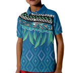 Aotearoa Maori Ngati Kahungunu Iwi Paua Blue Kid Polo Shirt Korowai Tukutuku Kaokao Motifs
