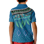 Aotearoa Maori Ngati Kahungunu Iwi Paua Blue Kid Polo Shirt Korowai Tukutuku Kaokao Motifs