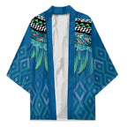Aotearoa Maori Ngati Kahungunu Iwi Paua Blue Kimono Korowai Tukutuku Kaokao Motifs