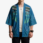 Aotearoa Maori Ngati Kahungunu Iwi Paua Blue Kimono Korowai Tukutuku Kaokao Motifs
