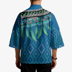 Aotearoa Maori Ngati Kahungunu Iwi Paua Blue Kimono Korowai Tukutuku Kaokao Motifs