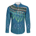 Aotearoa Maori Ngati Kahungunu Iwi Paua Blue Long Sleeve Button Shirt Korowai Tukutuku Kaokao Motifs