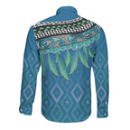 Aotearoa Maori Ngati Kahungunu Iwi Paua Blue Long Sleeve Button Shirt Korowai Tukutuku Kaokao Motifs