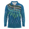 Aotearoa Maori Ngati Kahungunu Iwi Paua Blue Long Sleeve Polo Shirt Korowai Tukutuku Kaokao Motifs