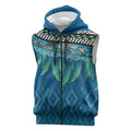 Aotearoa Maori Ngati Kahungunu Iwi Paua Blue Sleeveless Zip Hoodie Korowai Tukutuku Kaokao Motifs